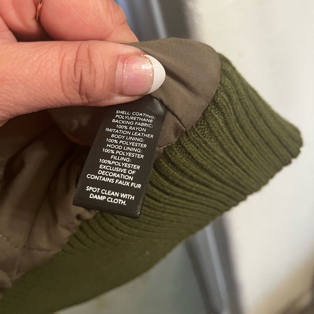 Ashley Graham Olive Green Faux Leather Bomber Jacket with Brown Faux-Fur Hood - Picture 10 of 11